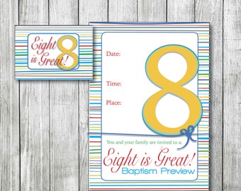 Editable Eight is Great and Priesthood & Temple Preparation Invite, LDS Primary, 8 is great