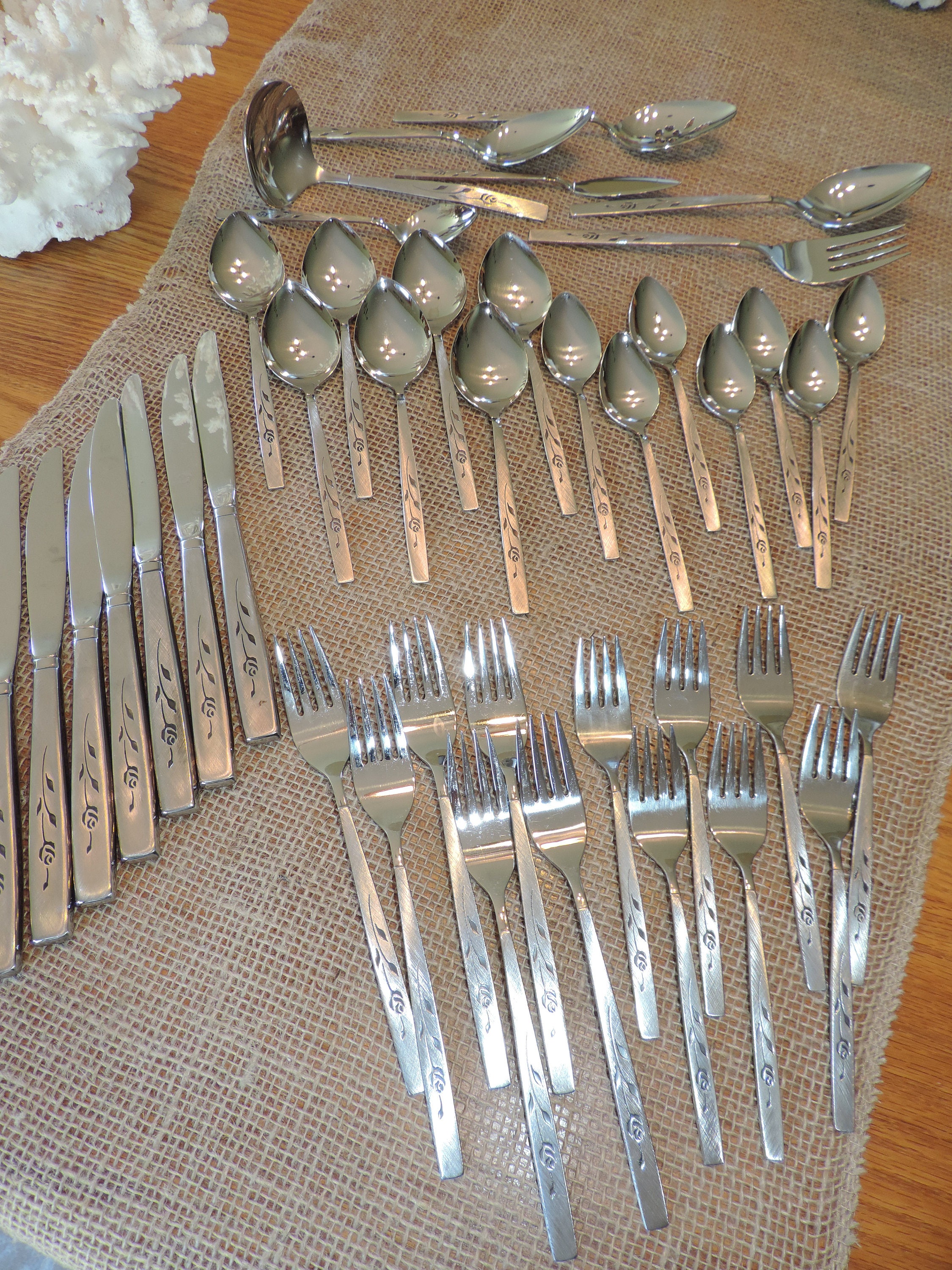 Vintage Flatware Set Oneida Craft Deluxe Stainless Rose