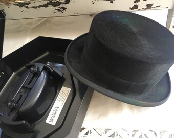 Reserved Vintage Horse Hair Pajk Klobuki Black Top Hat With Travel Case