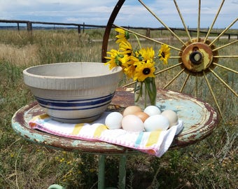 Stoneware Mixing Bowl Blue and Tan Rustic Mixing Bowl Primitive Bowl Farmhouse Kitchen