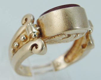 Vintage 14K Yellow Gold Etruscan style Intaglio Cameo Flip interchangeable Ring
