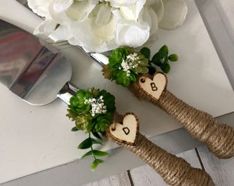 Succulent Wedding Cake Knife Server SetWedding DecorationRustic Cutting Set Succulent Wedding Cake Knife Server SetWedding DecorationRustic Cutting Set