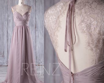 2017 Rose Gray Lace Chiffon Bridesmaid Dress, Sweetheart Wedding Dress, Ruched Bodice Prom Dress, A Line Evening Gown Full Length (L230)