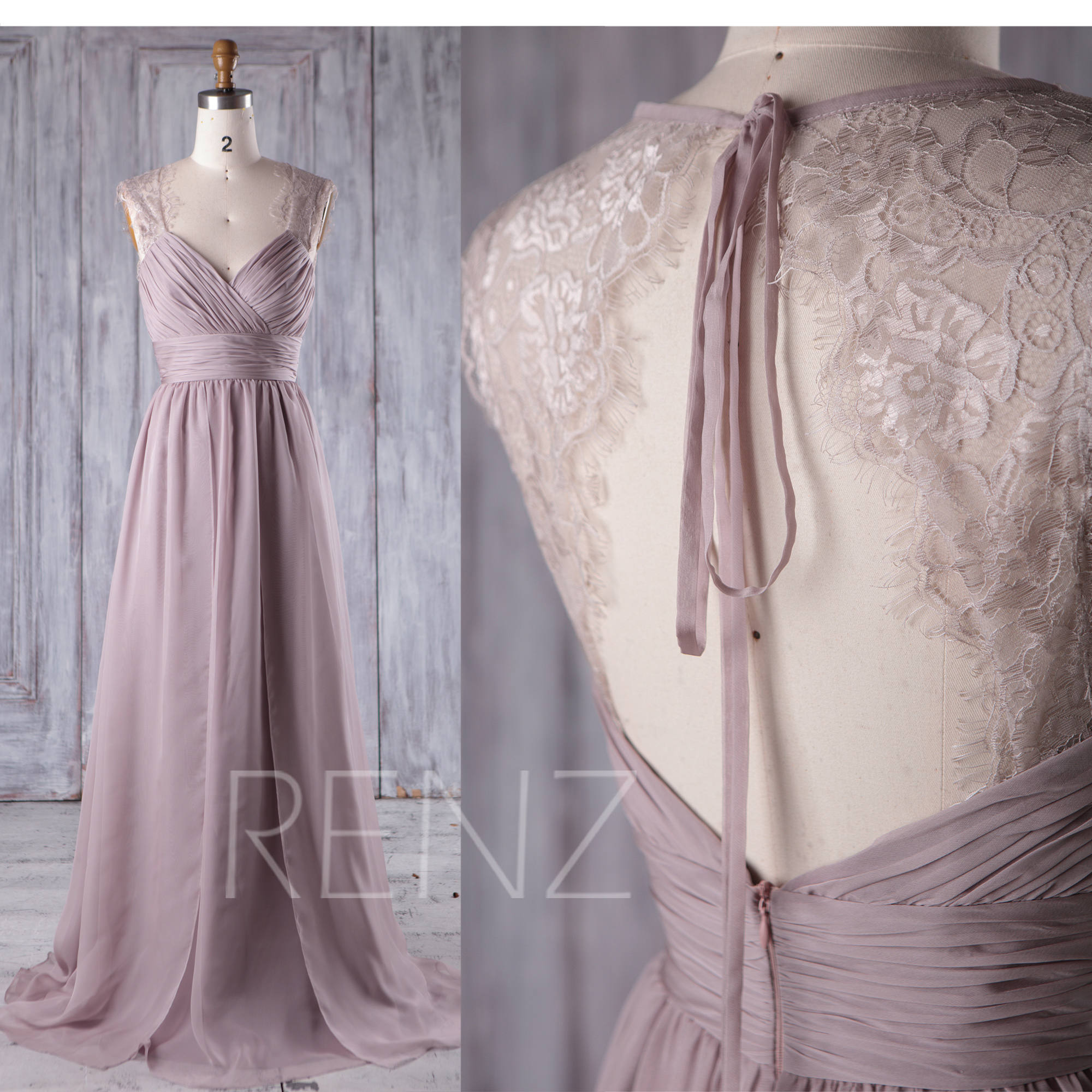 2017 Rose Gray Lace Chiffon Bridesmaid Dress Sweetheart