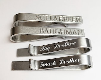 Tie Clip - Tie Bar - Mens Engraved Tie Bar Clip - Hidden Message