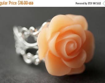 BACK to SCHOOL SALE Peach Rose Ring. Peach Flower Ring. Gold Ring. Silver Ring. Bronze Ring. Copper Ring. Adjustable Ring. Handmade Jewelry.