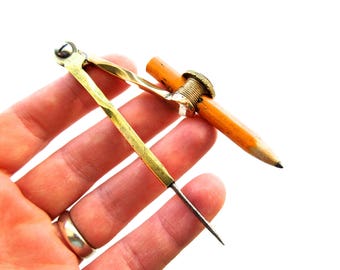 Antique Helix Brass Drawing Compass with Pencil
