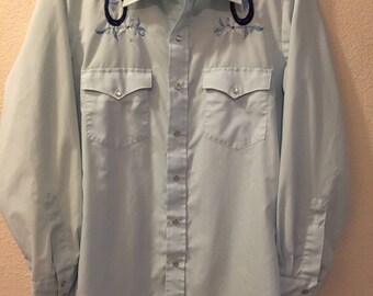 Vintage Chute #1 Western Shirt Men's size Medium Embroidered Horseshoes & Flowers