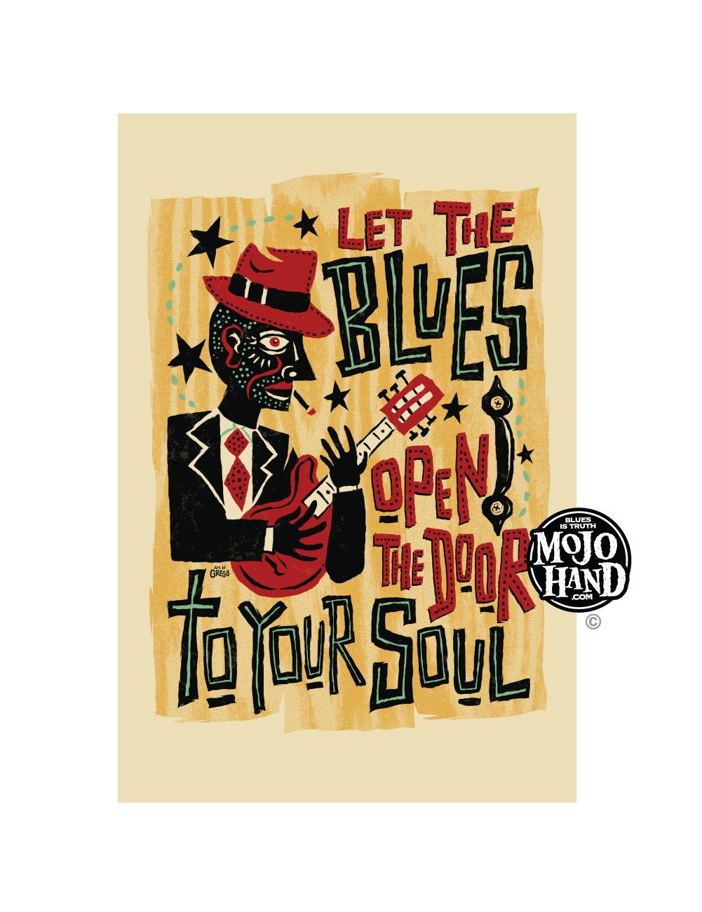 Blues Music folk art poster 12x18 by Grego from