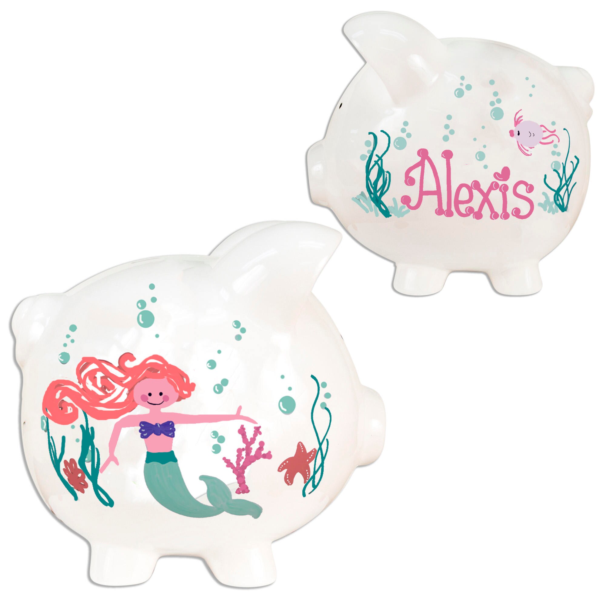 Girl's Custom Mermaid Piggy Bank Hand Painted Personalized