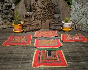 Embroidered Vintage Set of 5 Tribal Textile By The Hmong Hill tribe