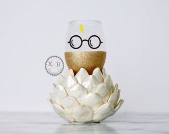 Harry Potter Glasses Glitter Wine Glass, Harry potter, Harry Potter wine glass, Harry Potter wedding gift, Harry Potter Birthday Gift