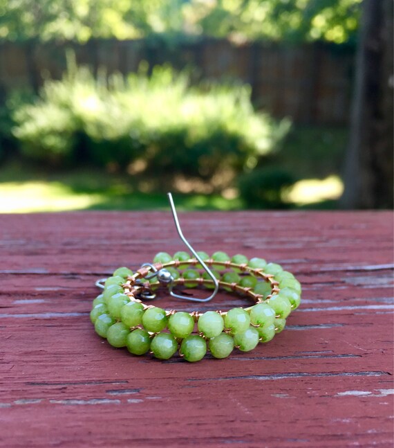 Wire Wrapped Green Faceted Earrings