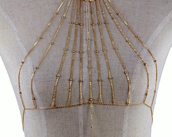 Music festival gold body chain jewelry, layered body chain jewels, body jewelry chain, fashion jewelry, music festival jewelry, PiYOYO 48437