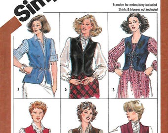 Simplicity 5294 Misses Set Of Lined And Unlined Vests Sewing Pattern, Size 14, UNCUT