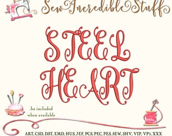 Steelheart Script Embroidery Font Letters, Upper Case and Lower Case
