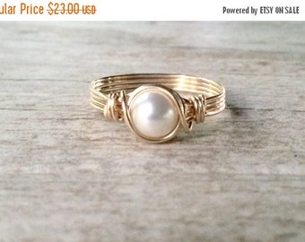 Pearl Ring, 14k Gold Filled Wire Wrapped Pearl Ring, Gold Filled Ring
