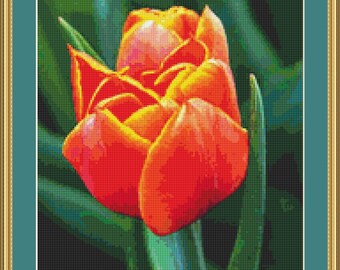 Orange Tulip Cross Stitch Pattern