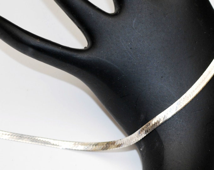 Sterling Flat herringbone Chain Bracelet - Italy - ISC - Silver flat link