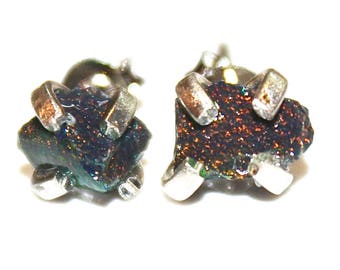 Small Black Opal Earring Raw Stud Earring Organic Earring Tumbled Opal Jewelry Raw Opal Earring Raw Black Opal Tiny Opal Stud Rustic Earring