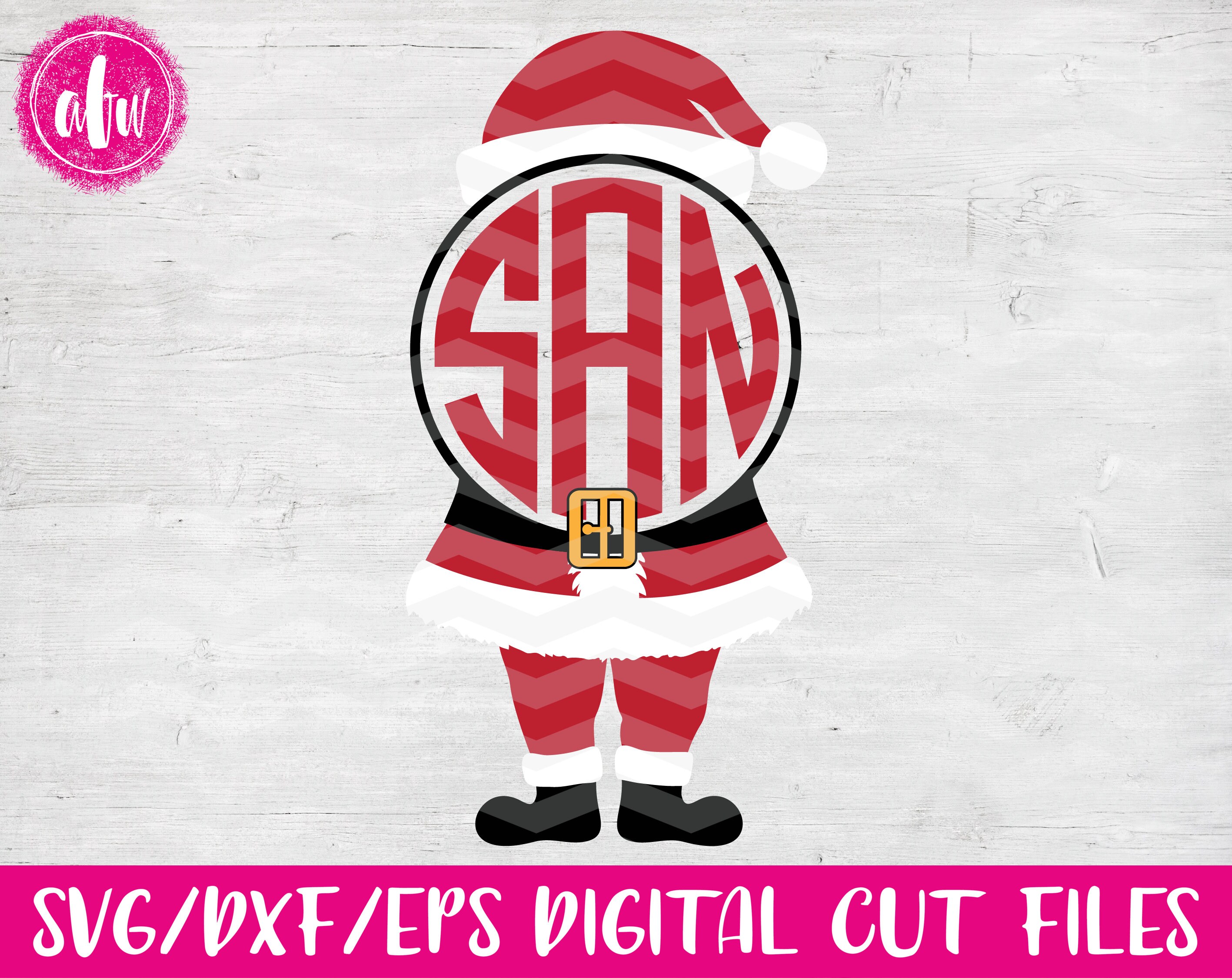 Christmas Monogram Santa, SVG, DXF, EPS, Cut File, Santa&#39;s Boots, Hat, Vinyl, Santa&#39;s Helper ...