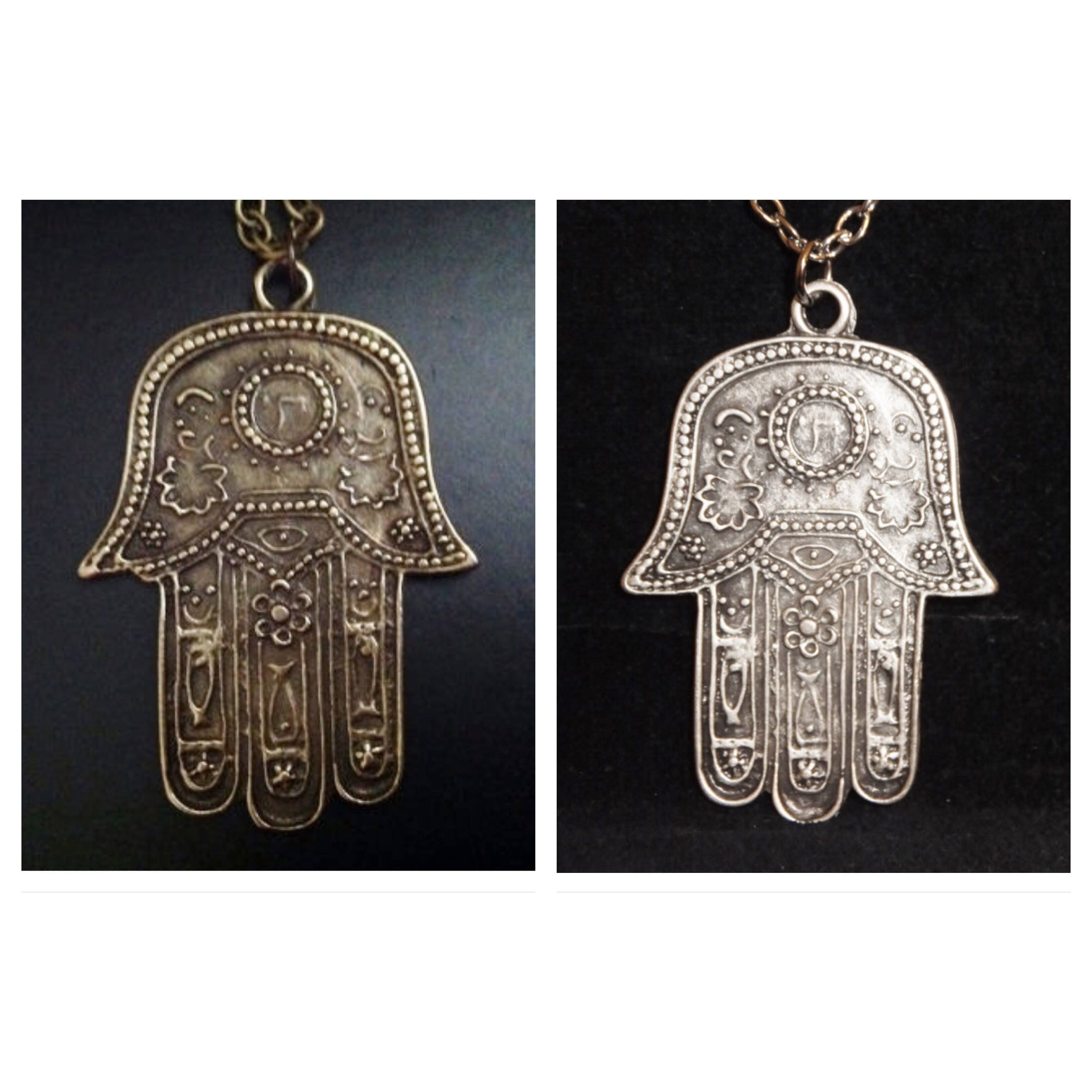 Silver Brass Hamsa Hand Necklace Khamsa Necklace Bohomian