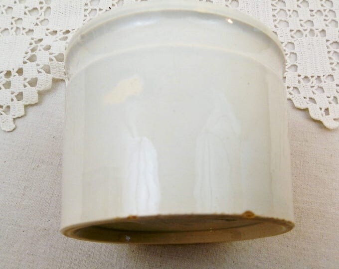 Small Antique French White Glazed Confit Pot by Creil et Montereau Faience, Earthenware Pate Rillette Bowl, Ceramic Shabby Chic French Decor
