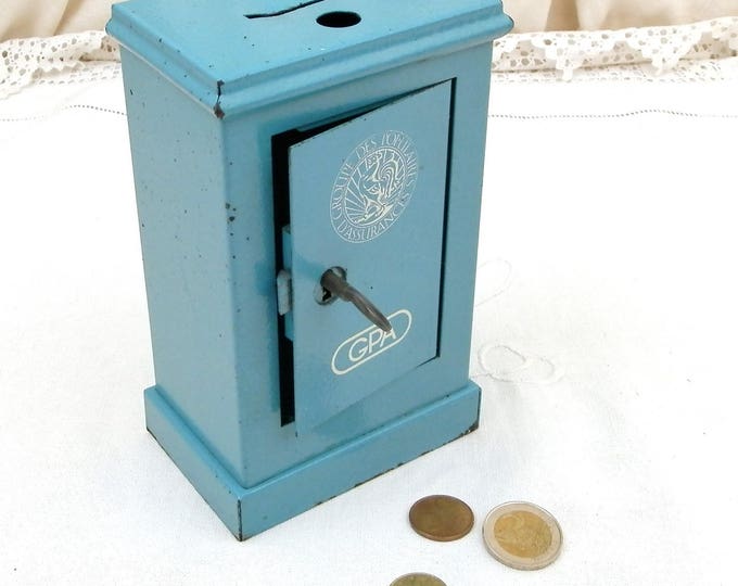 Vintage French Replica Blue Metal Cash Safe " Coffre Fort" Coin Bank / Still Bank/ Piggy Bank, Money Box from France Promotional Gift GPA