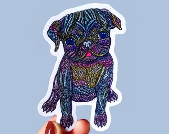 Vinyl Pug Sticker - Waterproof Sticker, Dog Lover Decal, Laptop Sticker, Diary Sticker, Pug Decor Gift, Bumper Sticker