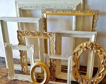 Open Picture Frame Set Of 9 Gold and White Shabby Chic Wall Decor