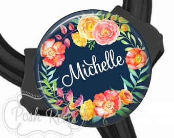 Navy Floral Wreath Stethoscope ID Tag - Littmann Cardiology Stethoscope ID Tag - Fits All Stethoscopes At The Yoke - Littman - 1661