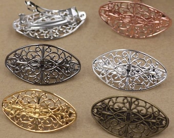 10 supports for hair clip barrette silver filigree tray