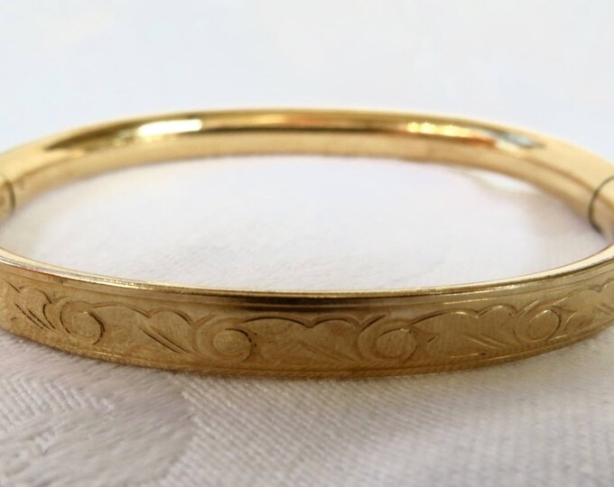 Antique Bangle Bracelet, Gold Filled, Art Nouveau Etching, Signed Ballou, Antique Jewelry