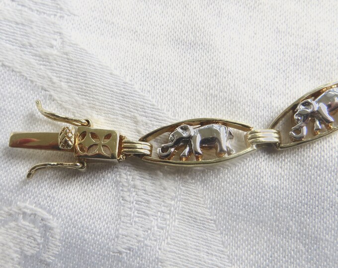 Vintage Elephant Bracelet, Sterling Silver Elephant Links, Vintage Elephant Jewelry, Jungle Jewelry, Trunk Up