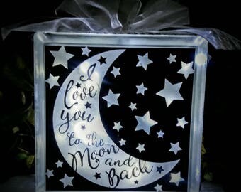 Love You to the Moon and Back Lighted Glass Block