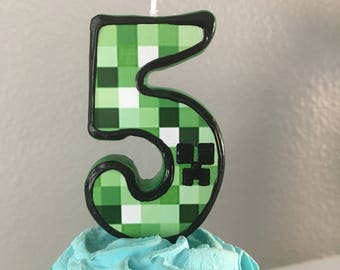 3 inch tall Minecraft birthday candle - any number!
