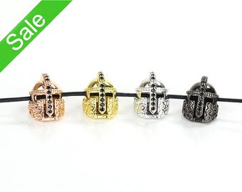 30% OFF, Knight Helmet Charm, Micro Pave Knight Helmet Beads, Cubic Zirconia Pave on Copper, 15x11mm, Pkg of 1 PC, B0UL.P01