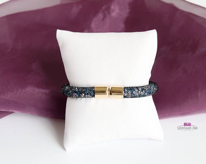 Blue mesh bracelet nylon mesh shiny bracelet net bracelet modern bracelet mesh bracelet crystal bracelet friends girls womens gift