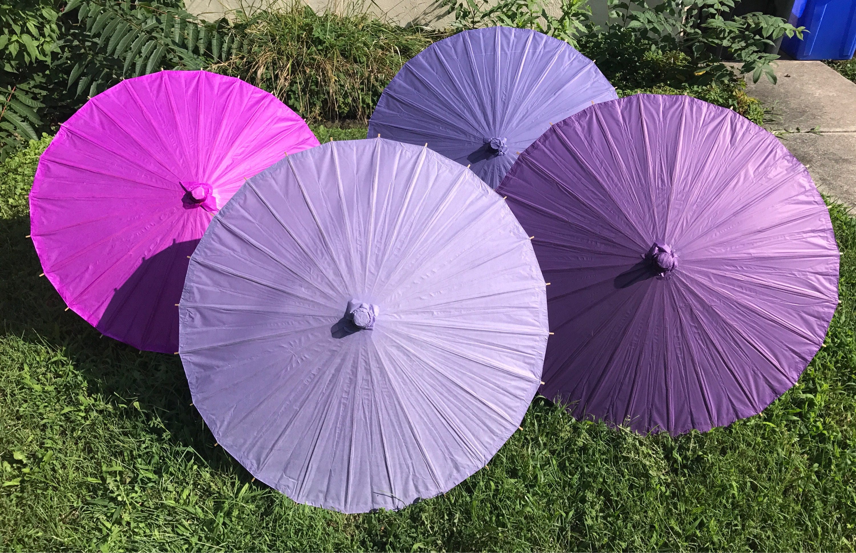 Purple Paper Parasols for Wedding Pictures Wedding Ceremony