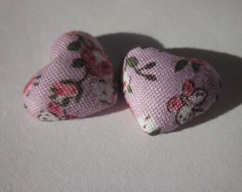 2 heart applique in fabric on metal stick 1.6 cm (W21)