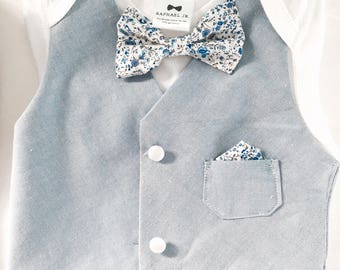 Items similar to White Vest Onesie with Bow Tie, Vest Onesie, Bow Tie ...