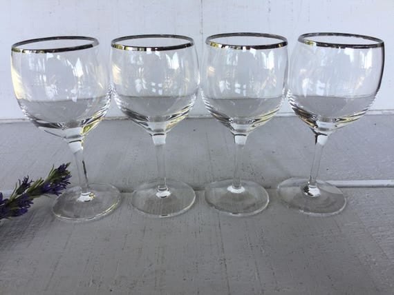 Vintage Lenox Crystal Wine Glasses Silver Rimmed Lenox