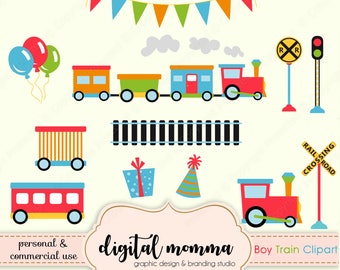 Boy Choo Choo Train Clipart, Birthday Train Clipart, .PNG, Personal & Commercial Use, Instant Download!