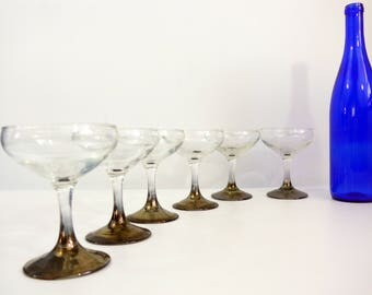 Vintage Set of 6 Silver Ombre Stemmed Champagne Glasses - Ombre Lusterware - Mid Century Modern - Mad Men Style Retro Wine Champagne Glass