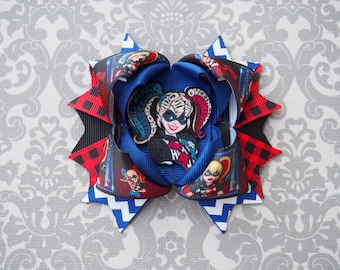 Harley Quinn Hair Bow - Harley Quinn Clip - Joker Hair Bow - Joker Hair Clip - Comic Book Hair Bow - Comic Book Hair Clip