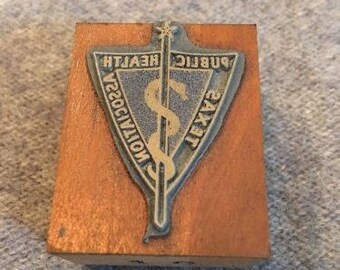 Vintage Letterpress Printers Block Public Health Association Texas Seal Type