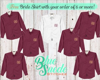 Monogram Bridesmaid Shirts set of 9 - Bridal Party Shirts | monogrammed oxford shirts | getting ready shirts | bridal party gifts