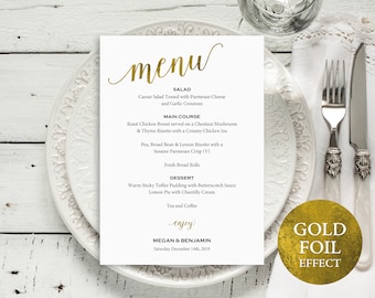 Wedding Menu Template, Printable Wedding Menu, Gold Menu Card, DIY Menu Template, Instant Download, Dinner Menu, Menu Printable, MM01-3
