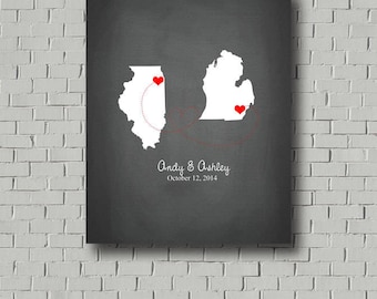 Wedding Guest Book Map Wedding Signs In, Destination Wedding Map Travel Theme 2 States Guest Book Alternative Faux Chalkboard Guestbook Sign