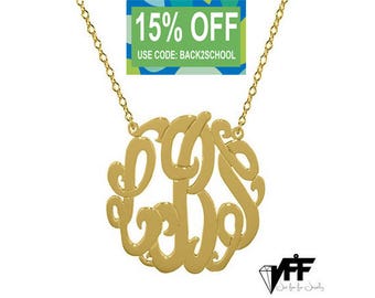 Gold Monogram Necklace - 0.8 inch Personalized Monogram - Name Necklace Sterling silver 18k gold plated